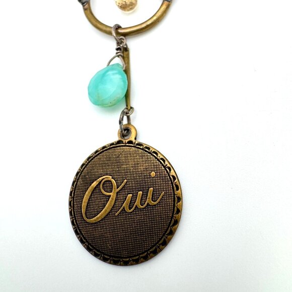 Pavanne Necklace Blue Chalcedony Swarovski Crystal Brass Chain Handcrafted - Picture 7 of 13